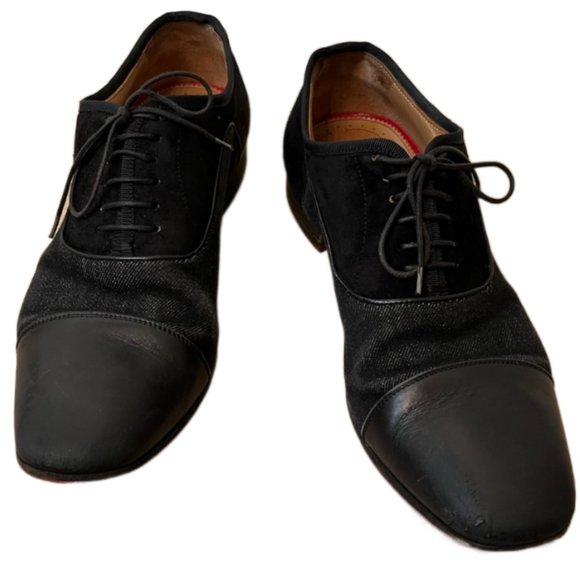 Men's Christian Louboutin Black Leather And Suede Greggo Oxfords. Size 40/7 - Picture 3 of 15